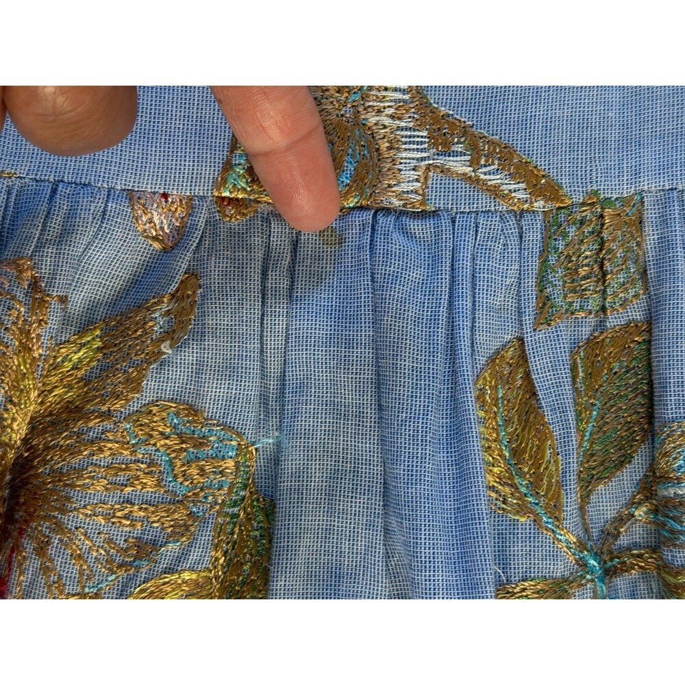 Rose And Rose Blue Embroidered Floral Midi Dress Small Tie Waist Cottagecore - Picture 6 of 10